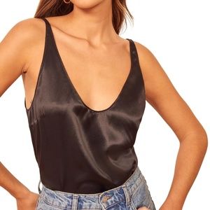 Reformation Kaelyn Top - Navy Silk Tank (XS)